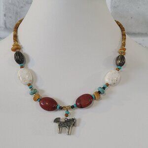 Bohemian Stone Beaded Pewter Zebra Statement Necklace Boutique